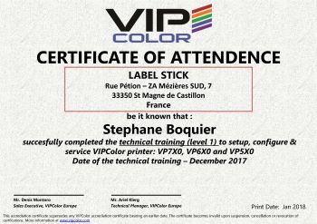 Certification revendeur VIP COLOR